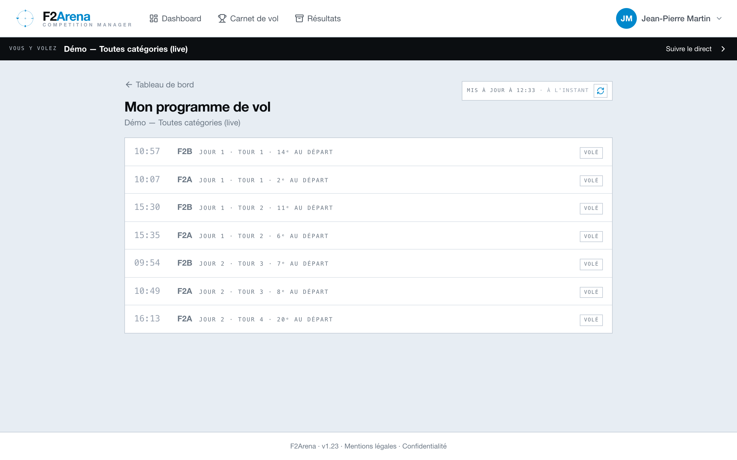 Mon programme de vol : passages F2B et F2A sur deux jours