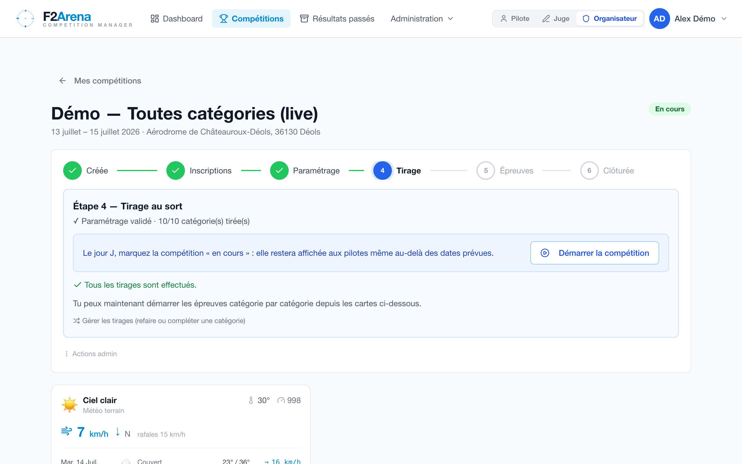 stepper à 6 étapes avec carte d'action contextuelle